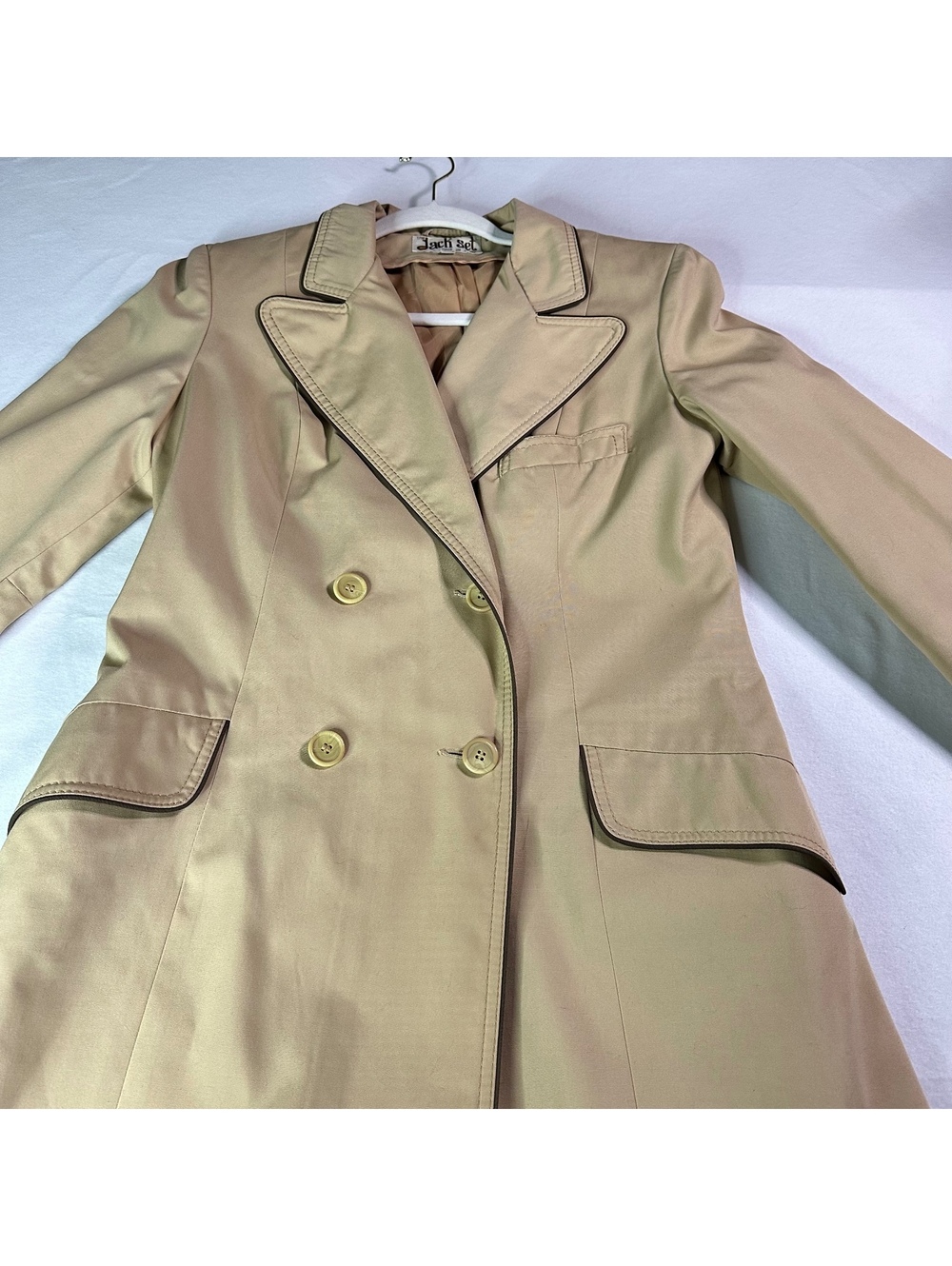 Vintage The Jack Set 70s 80s Contrast Piping Double Breasted Trench Coat 11/12 M